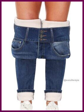 Fleece Lined Jeans for Women Thick Thermal Flannel Skinny Winter Warm Pants